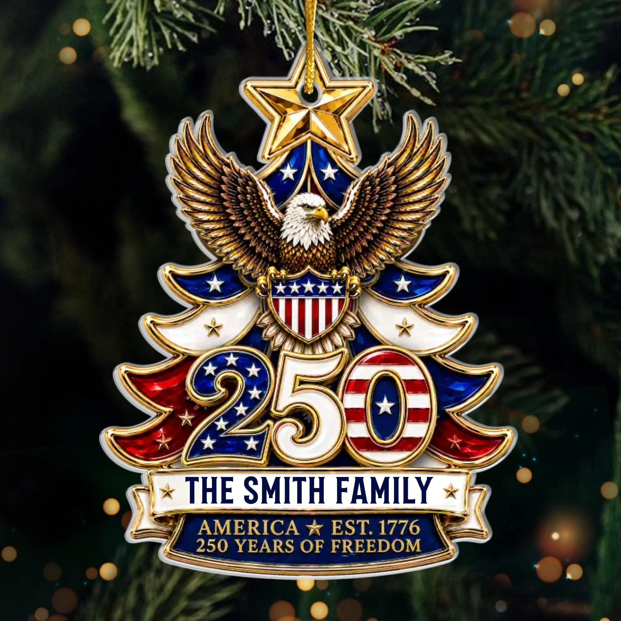 Custom Acrylic Ornament - Personalized America 250th Anniversary Christmas Gifts For Mom, Dad, Brother, Sister - Stars Stripes Forever