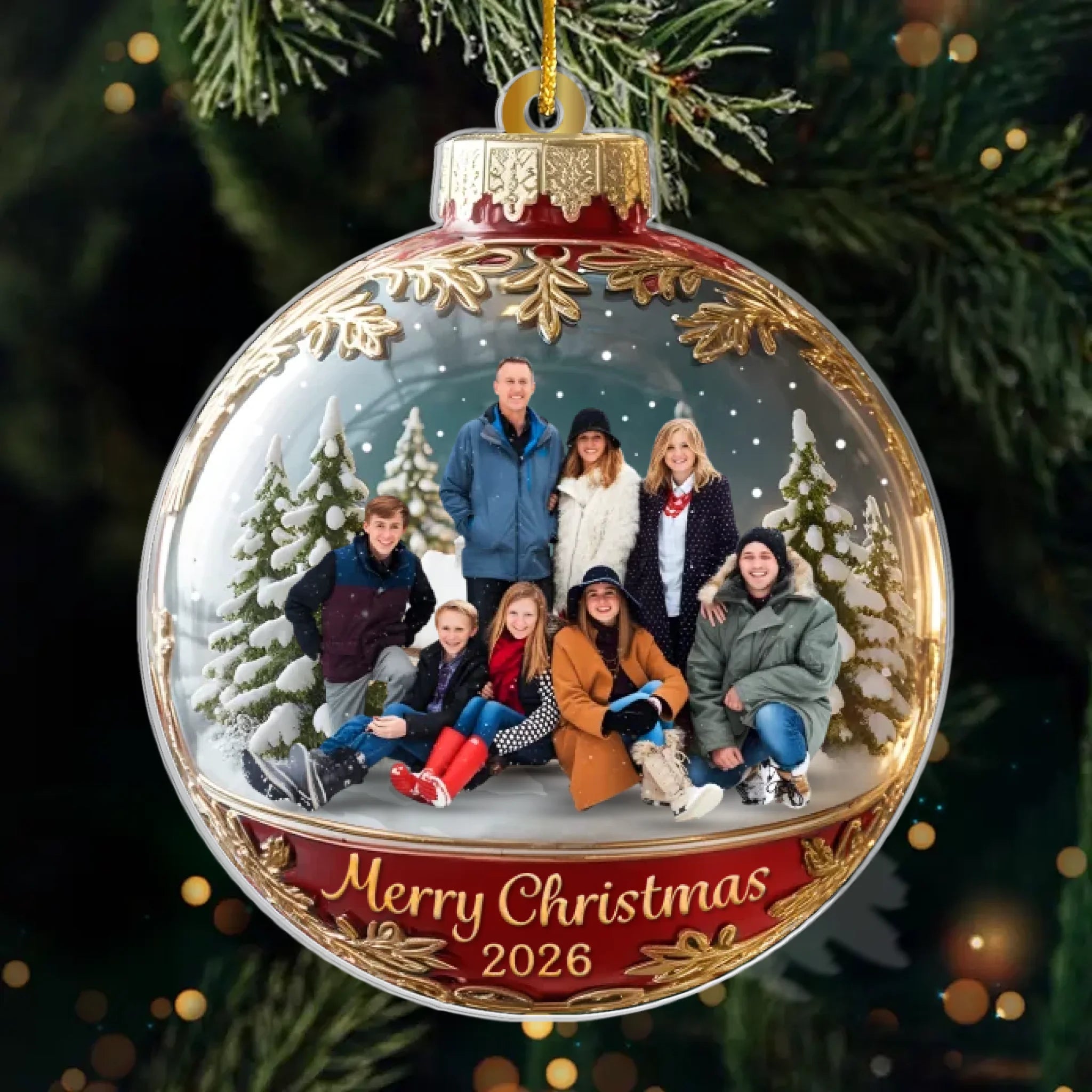 Custom Photo Acrylic Ornament - Personalized Christmas Birthday Gifts For Mom, Dad, Brother, Sister, Kids - Happiness Is Hanging Right Here