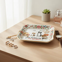 Custom Photo Ceramic Trinket Tray with Elegant Floral and Phoenix Bird Border-Area patrolled by 24h security