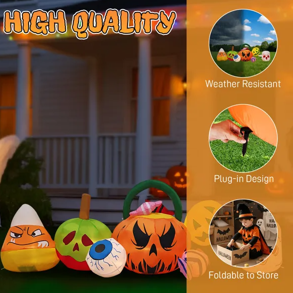 halloween inflatable with pumpkins ghosts eyeballs and candy - product photo 2 of 5