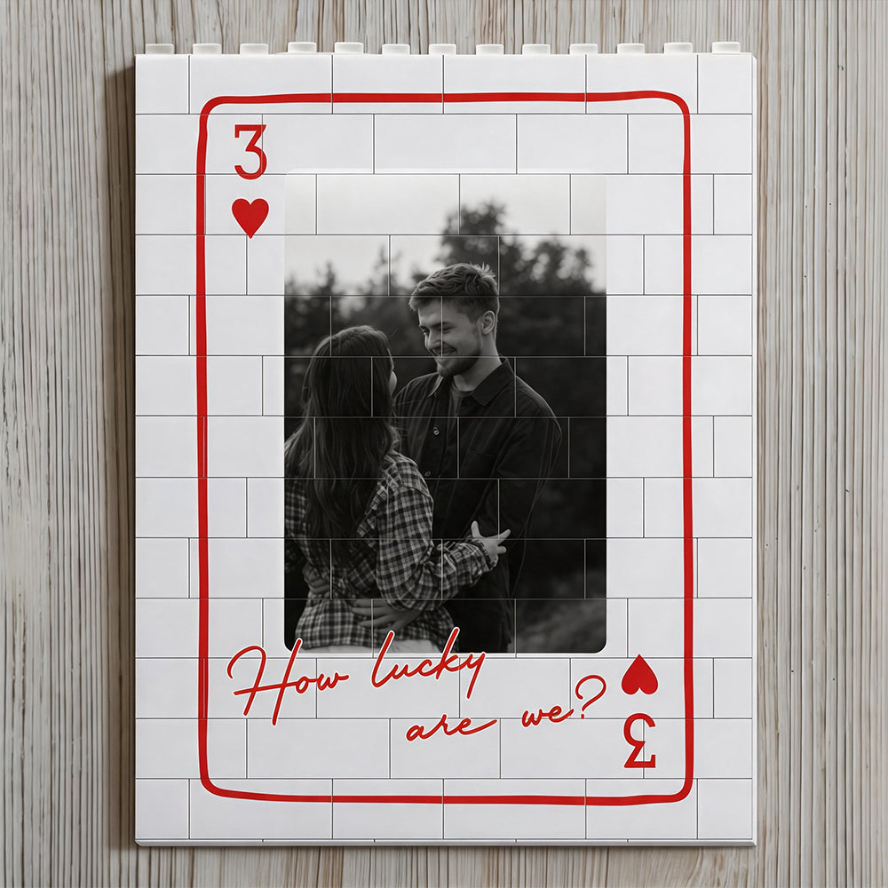 King And Queen Custom Couples Photo How Luck We Are - Personalized Photo Rectangle Building Brick