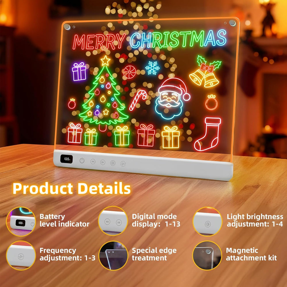 White LED drawing board displaying a Christmas drawing