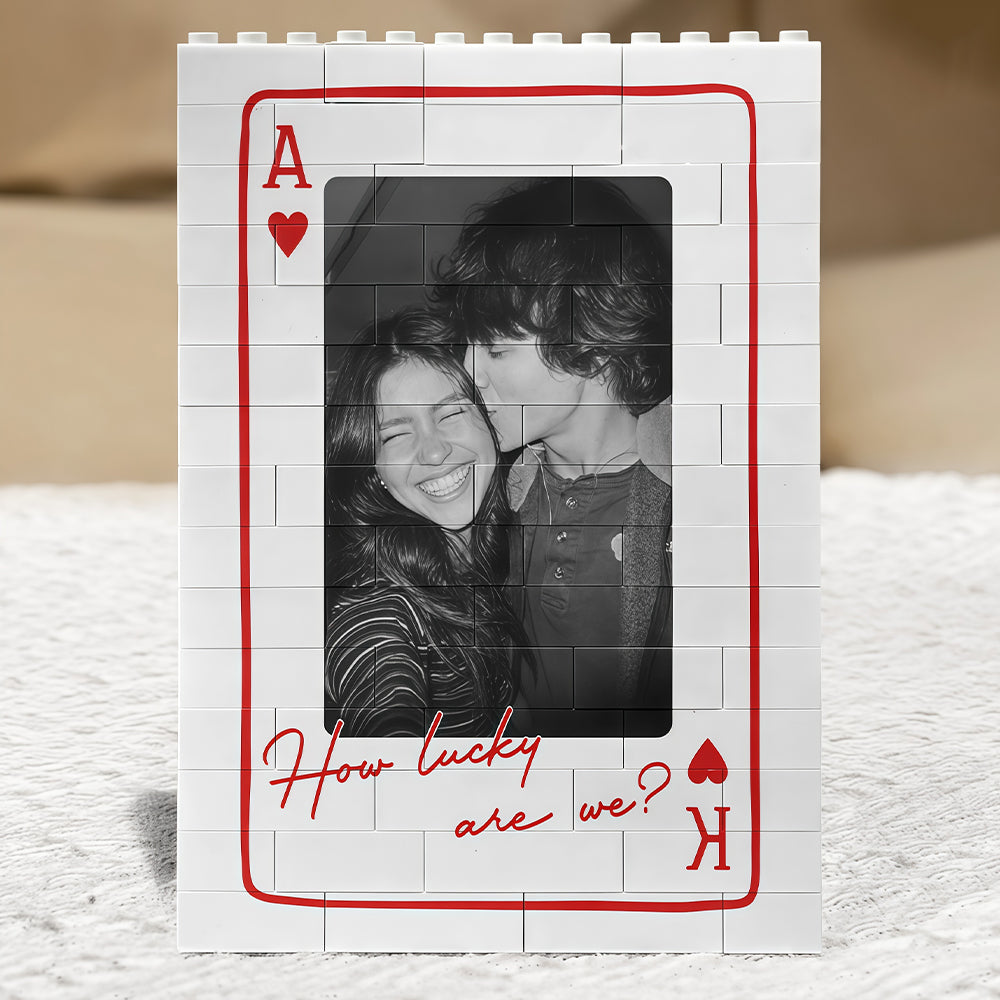 King And Queen Custom Couples Photo How Luck We Are - Personalized Photo Rectangle Building Brick