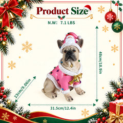 Christmas product size card showing the fawn French bulldog statue with its height, width and depth measured in inches and its weight in pounds