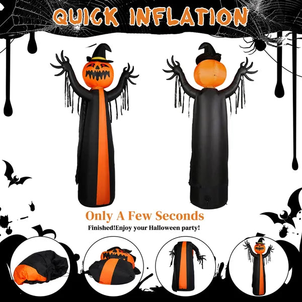 10 ft inflatable pumpkin ghost with cape - product photo 3 of 6