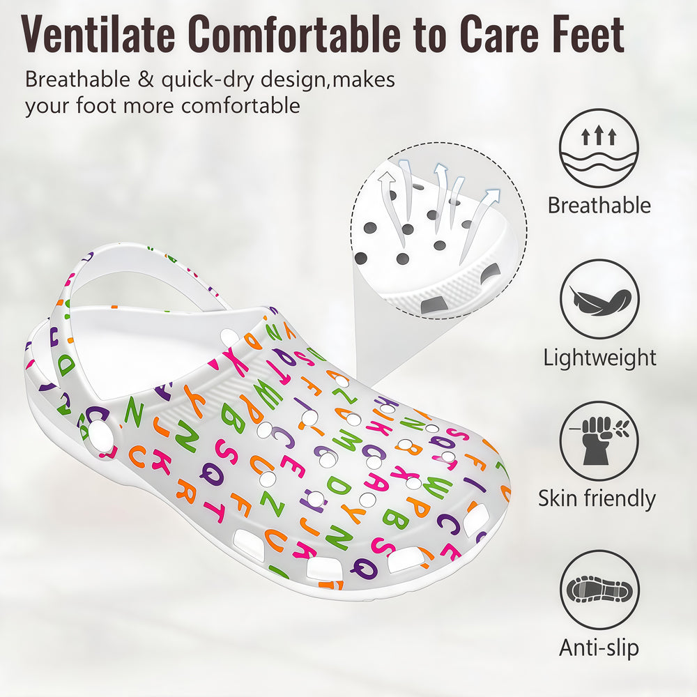 Multiple printed swimming slippers, with custom patterns on the upper part