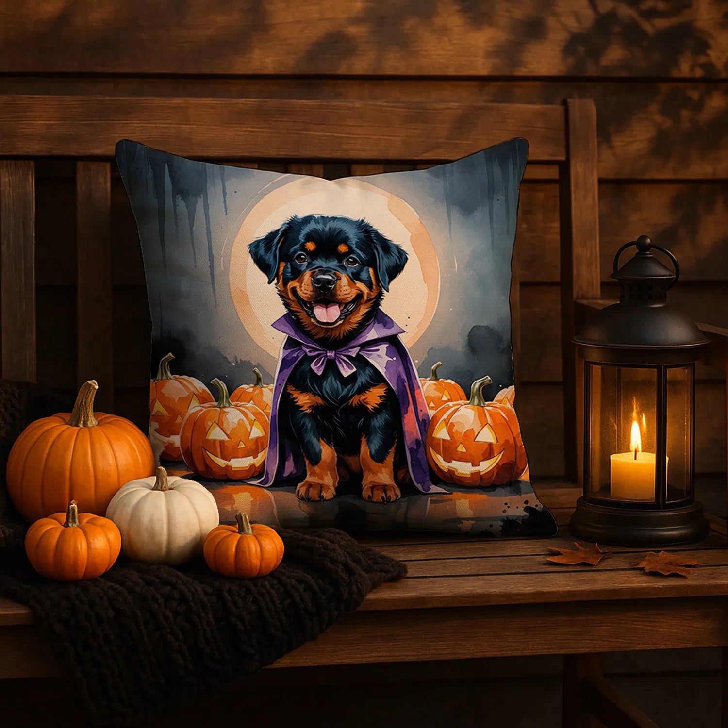 rottweiler puppy halloween throw pillow with insert - product photo 5 of 8