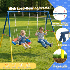 1 Set Swing Set For Christmas Gift Backyard, 330lbs Swing Set With Heavy-Duty A-Frame Metal Outdoor Swing Stand, 1 Saucer Swing Seat & 1 Belt Swings Seat Use On Four Season