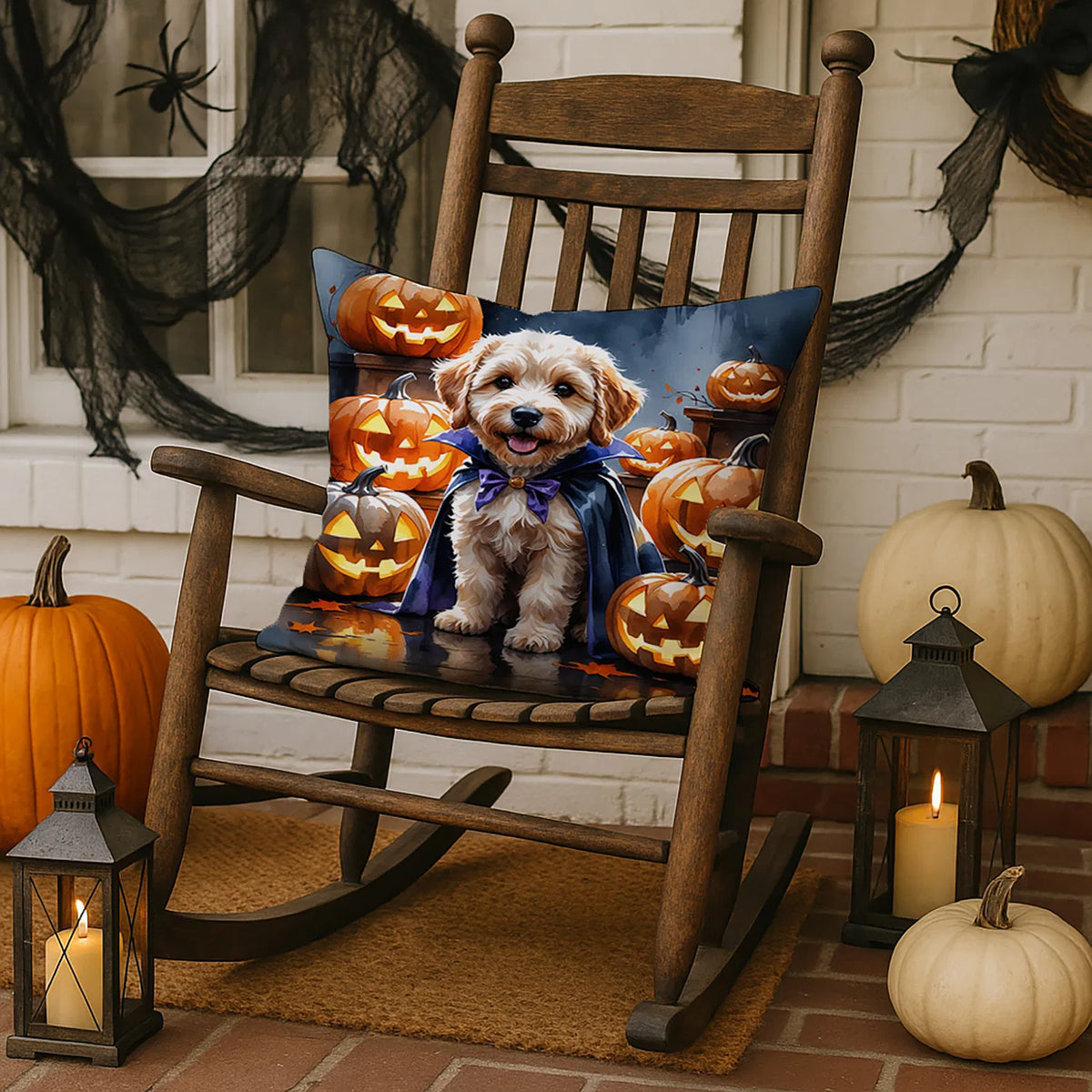 labradoodle puppy halloween throw pillow with insert - product photo 3 of 8
