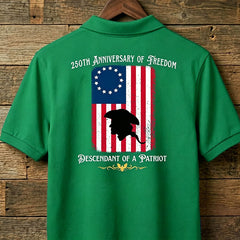 Custom Descendant of a Patriot Polo Shirt, 250th Anniversary of Freedom 1776 Men's Back Print Tee