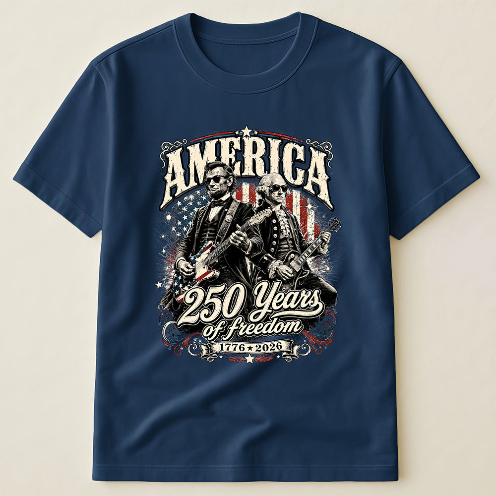 250 Years of Freedom Founding Fathers Playing Guitar Patriotic T-Shirt, Funny USA Independence Day Tee
