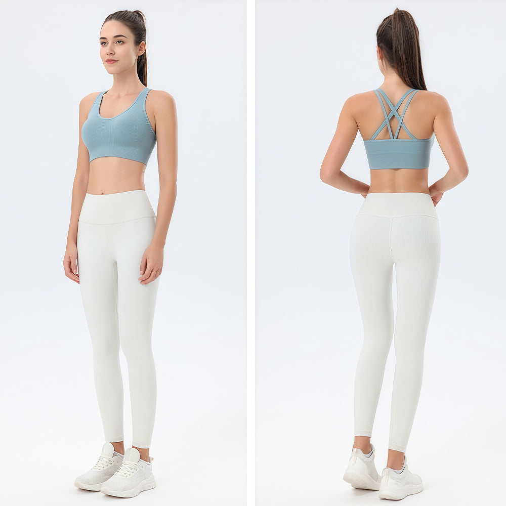 Custom Logo Crisscross Back Sports Bra Women, U Neck Double Strap Scrunch Back Longline Yoga Workout Crop Top, Customizable Private Label Activewear Bra