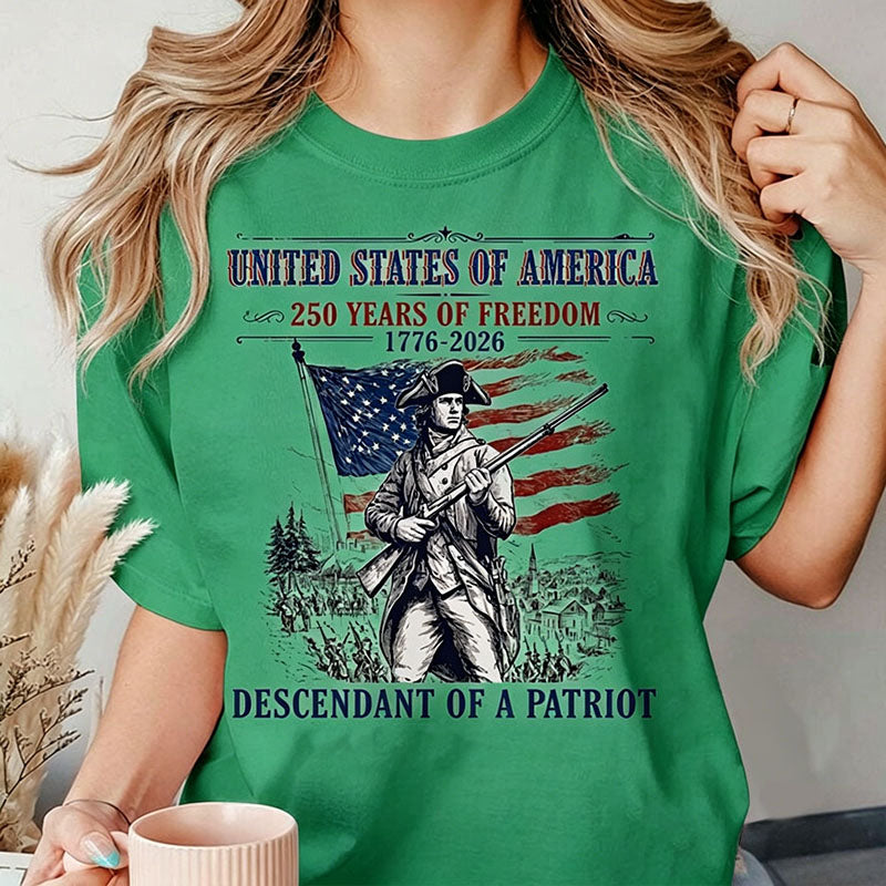 Custom Descendant of a Patriot Shirt, Personalized Revolutionary War Ancestry Tee, 1776-2026 USA 250th Anniversary, Genealogy Heritage Gift