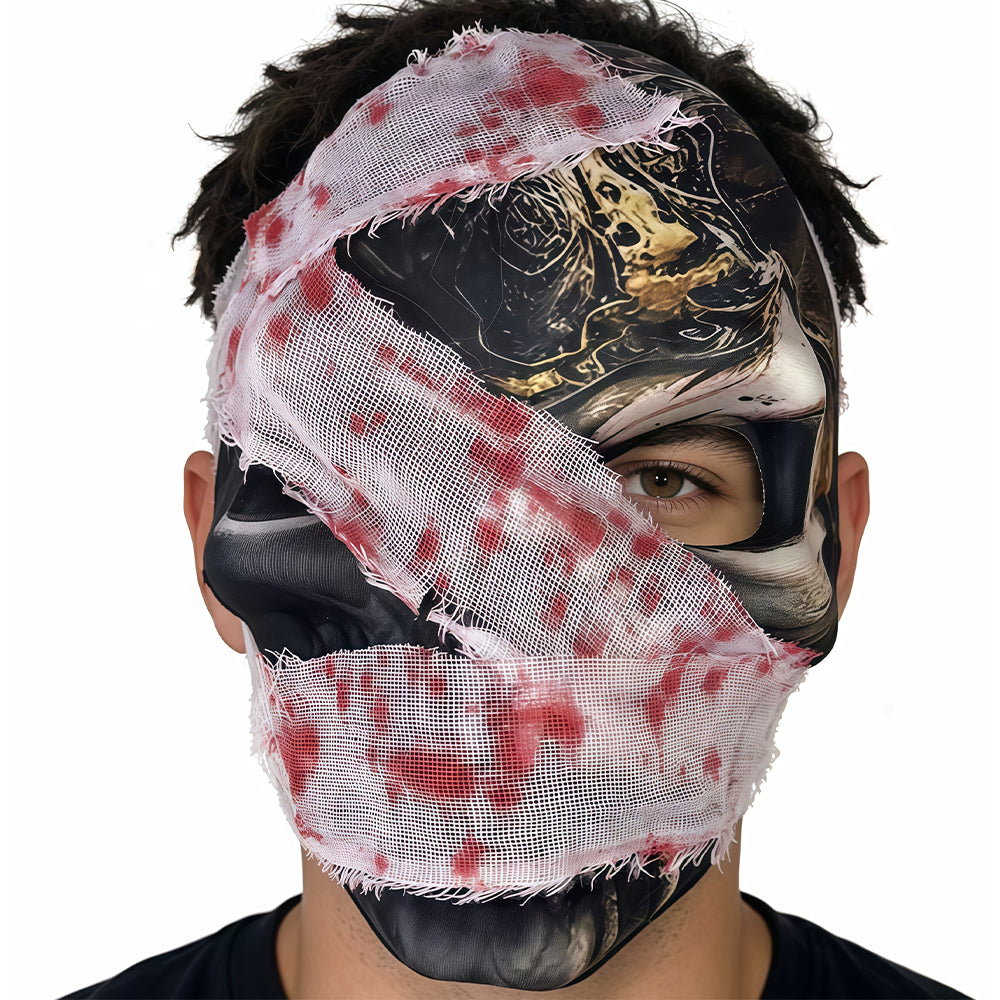 Halloween funny mask for men with blood-stained fabric patches for a half-face party cosplay for horror pranks