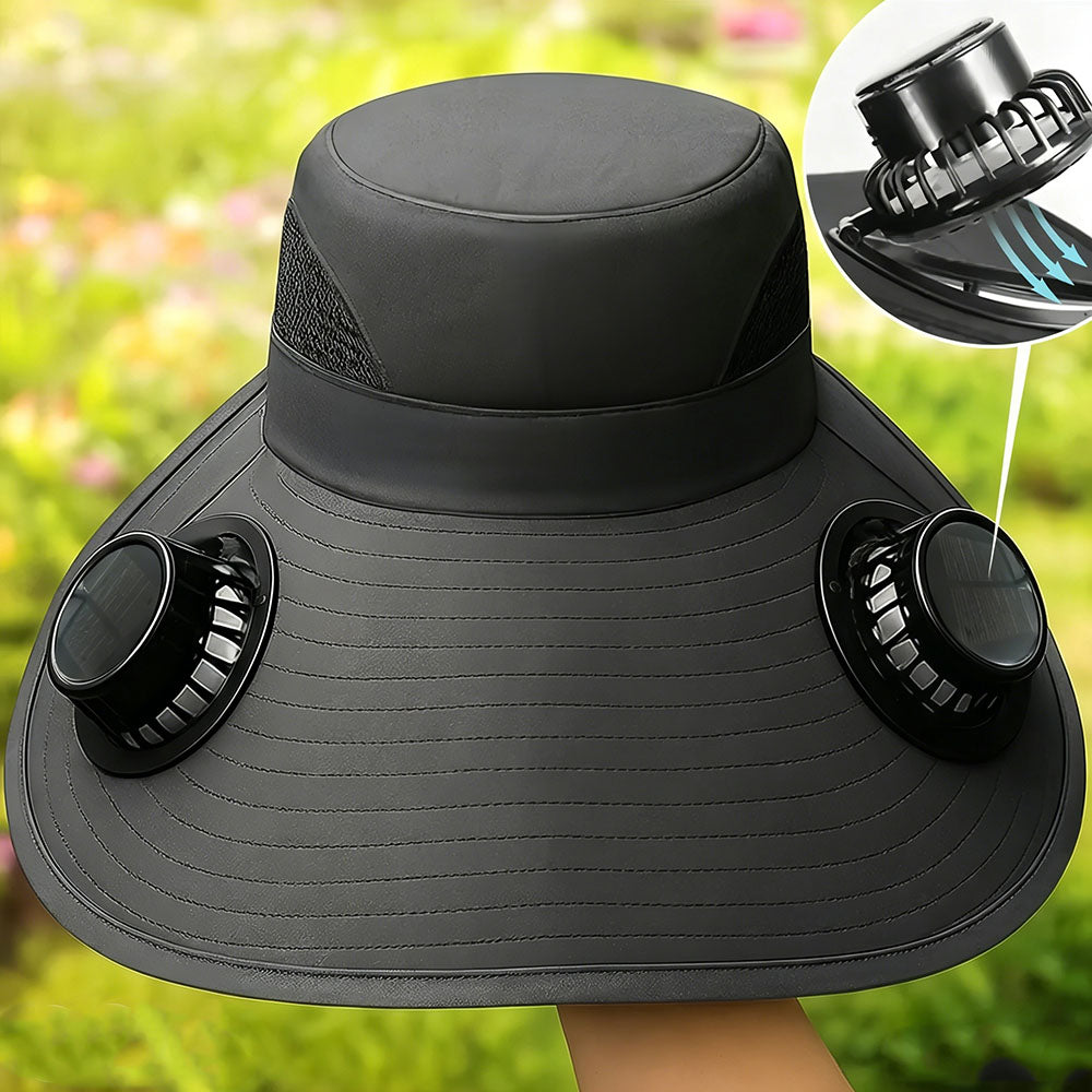 Custom Print Solar Fan Sun Hat, Personalized Wide Brim Cooling Hat for Men & Women