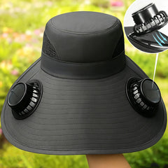 Custom Print Solar Fan Sun Hat, Personalized Wide Brim Cooling Hat for Men & Women