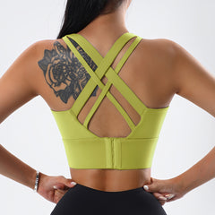 Crisscross Back High Support Sports Bra - Adjustable Hook-and-Eye Back Workout Crop Top
