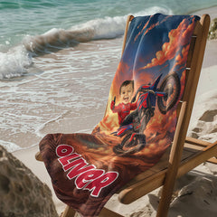 Personalized Motocross Beach Towel with Child Face & Name, Dirt Bike Kid Gift, Custom Motocross.