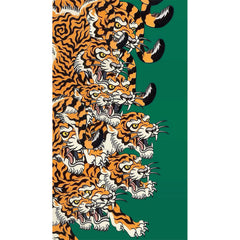 Traditional Japanese Tiger Swarm Green Background Beach Towel