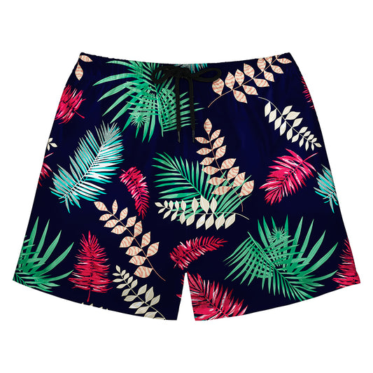 Navy Blue Multi-Color Palm Leaf Print Board Shorts