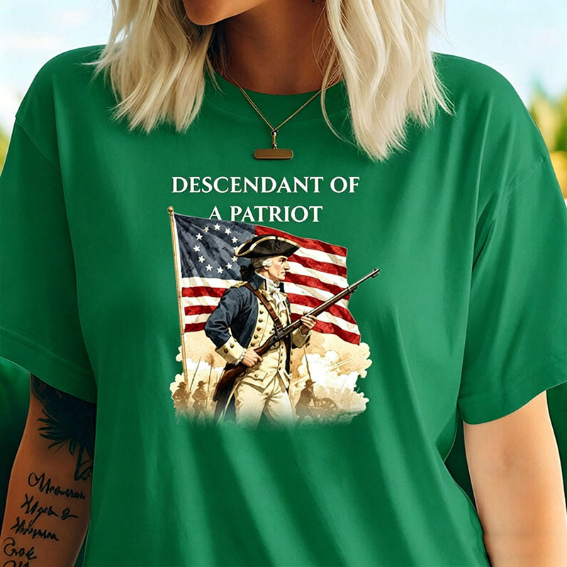 Custom Descendant of a Patriot T-shirt, American Revolutionary War Ancestry Heritage Family Name Tee