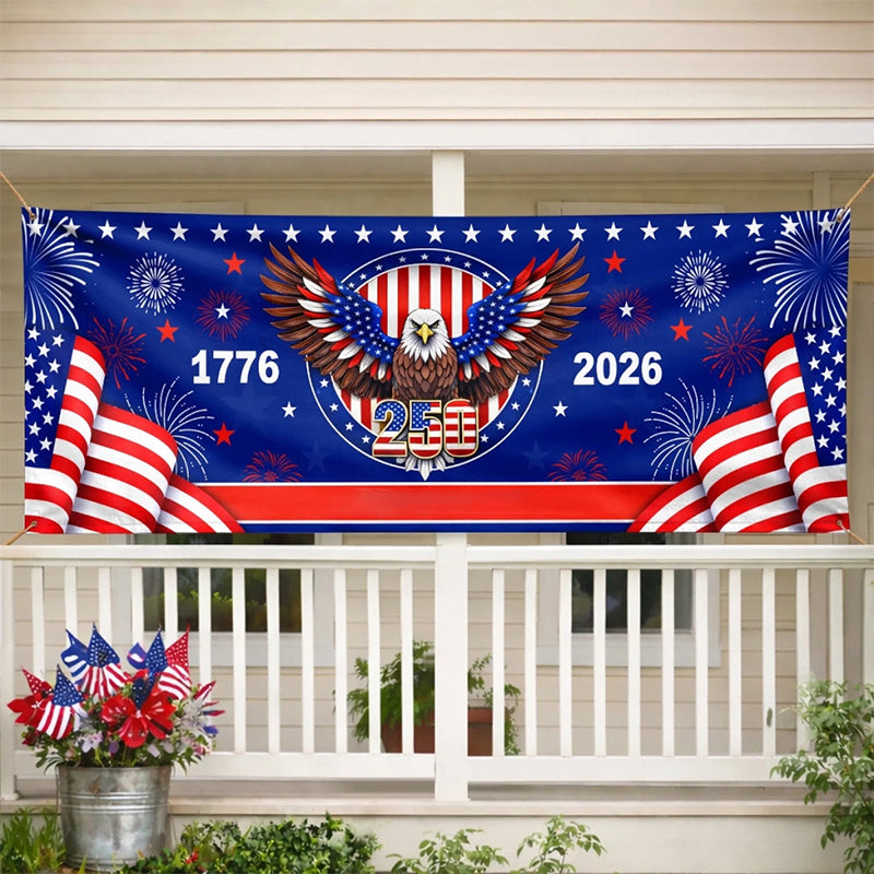 Custom Horizontal Banner - Personalized America 250th Anniversary Gifts For Mom, Dad, Brother, Sister, Kids - Family Together Always