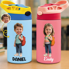 Custom Photo Kids Insulated Water Bottle - Personalized Back To School Gifts For Kids - Adventure Starts Here