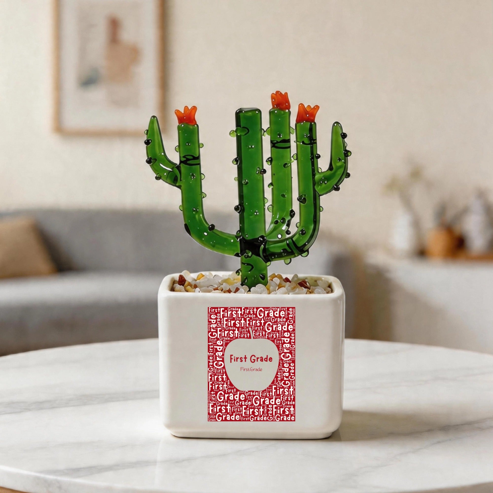 Customized First Grade Crystal Glass Cactus Ornament