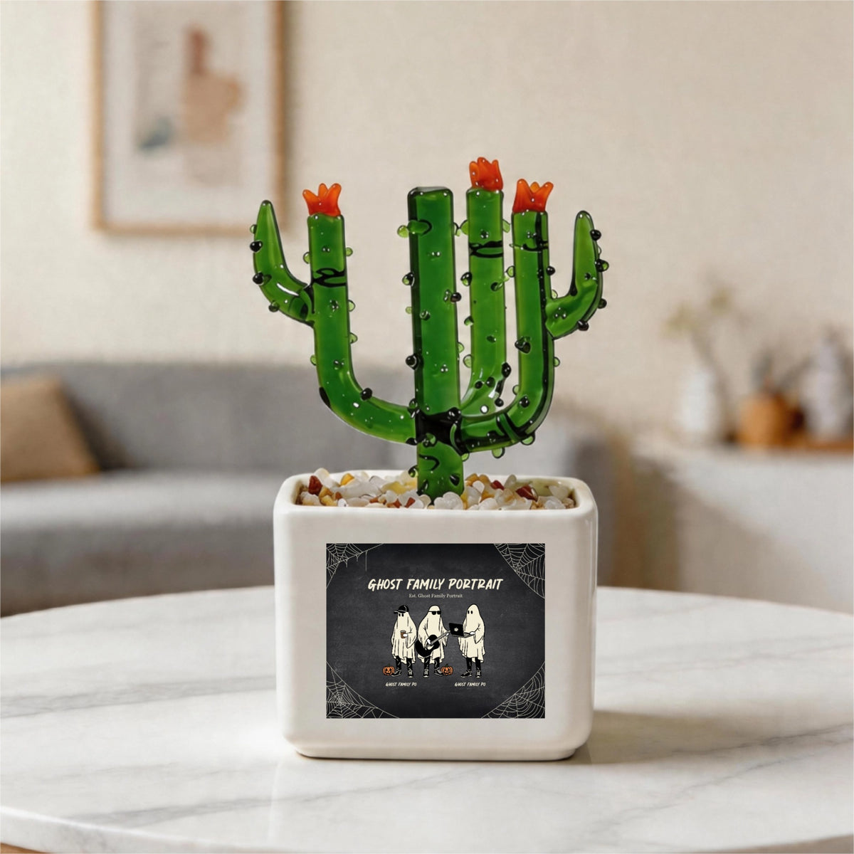 Customized Ghost Family Portrait Crystal Glass Cactus Ornament