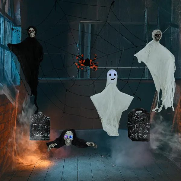 8 piece hanging ghost and cobweb set - product photo 5 of 6