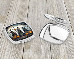 witches artwork compact mirror in silvertone metal, two mirrors inside - product photo 3 of 5