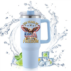 40oz Handle Travel Mug | 250 Years Of Freedom Eagle USA Flag Wings 1776-2026 Independence Day Reusable Stainless Steel Tumbler