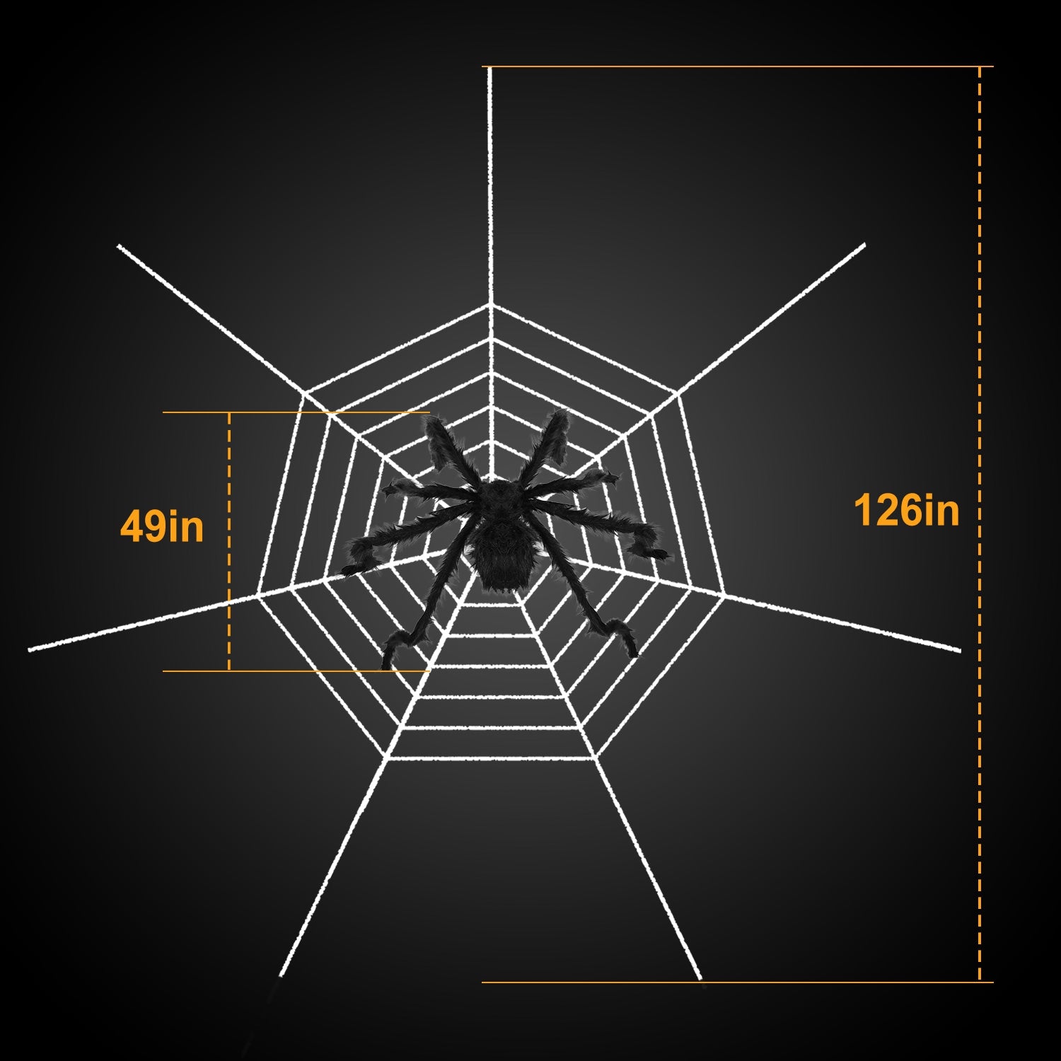 49 inch bendable black spider with a 126 inch stretch web - product photo 4 of 10