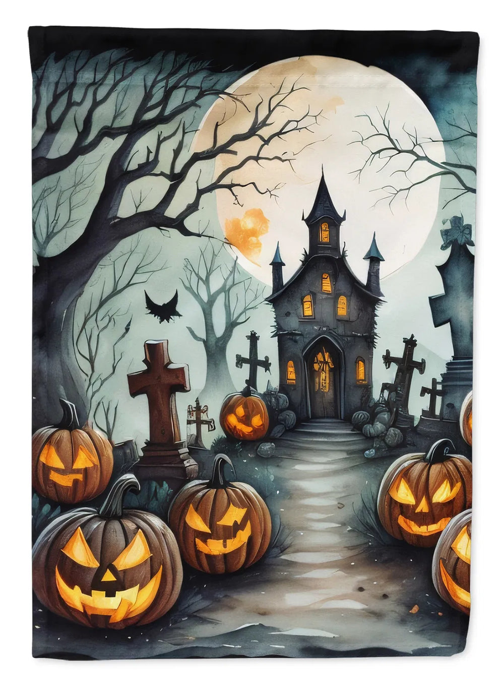 graveyard halloween house flag 28 x 40 inch double sided sleeve pole 28 x 40 Inch
