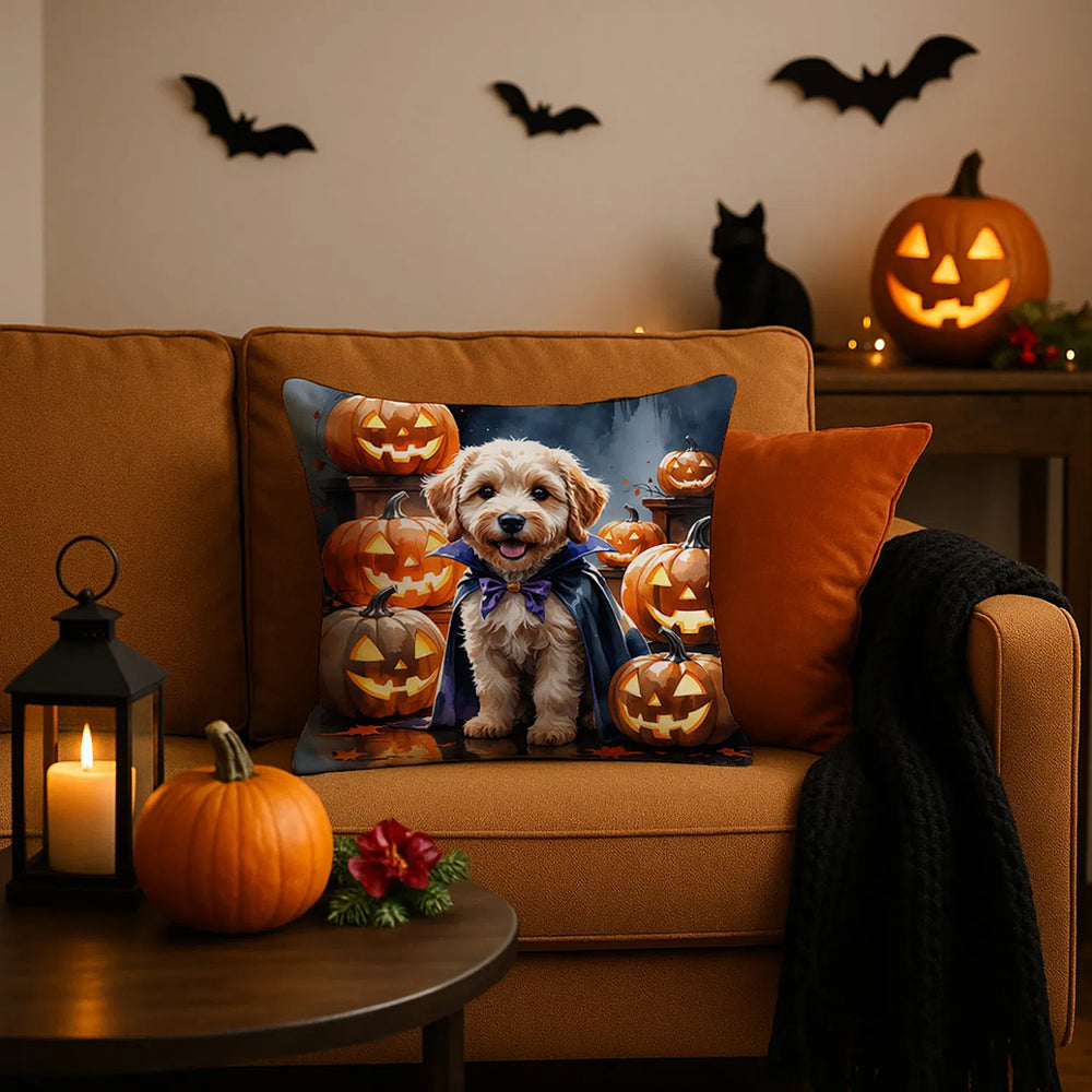 labradoodle puppy halloween throw pillow with insert - product photo 2 of 8