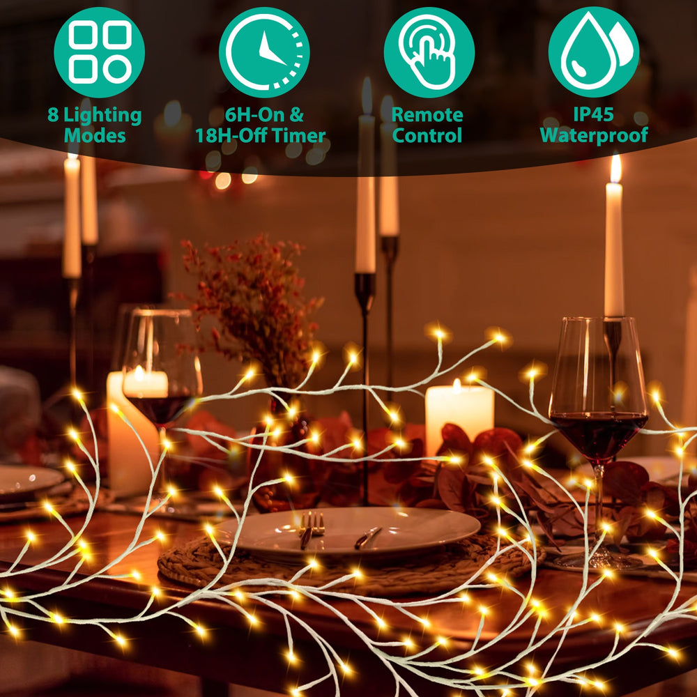 Lighted Birch Garland 7.87FT Lighted Twig Vine Lights 144LED Birch Gar