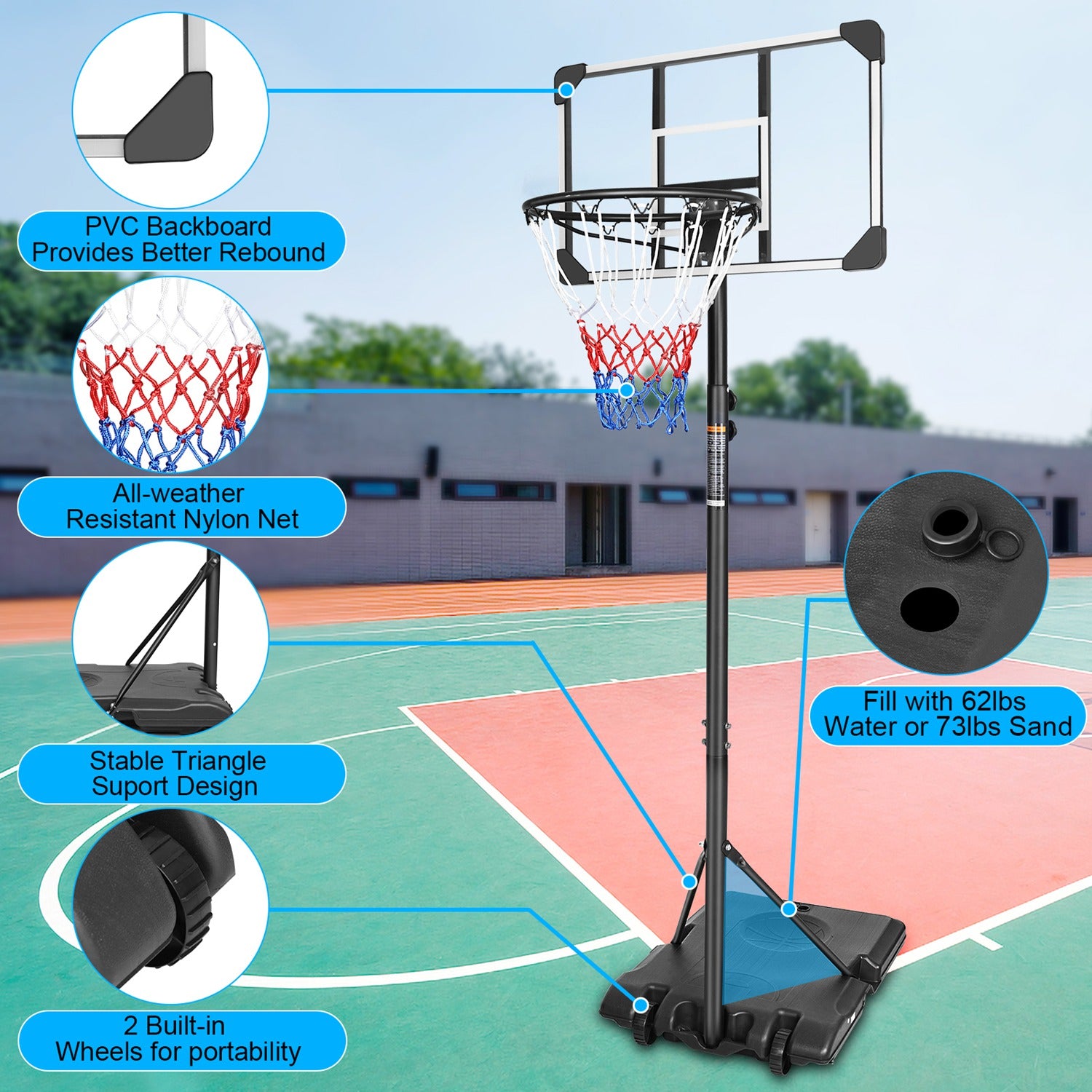1Set Portable Kids Basketball Hoop With Wheels, Height Adjustable 5.6 To 7ft Basketball Goal System Indoor Outdoor For Kids Teens Adults For Christmas Gift