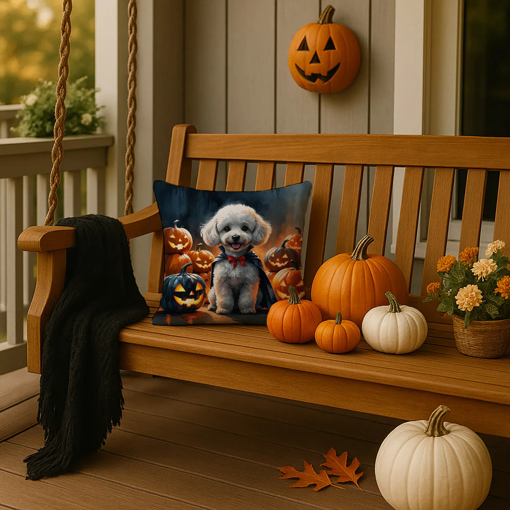 white poodle halloween throw pillow 14 x 14 inch with insert - product photo 2 of 8