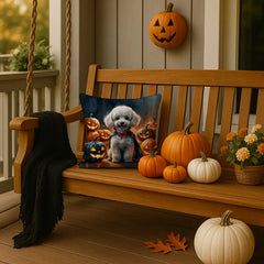 white poodle halloween throw pillow 14 x 14 inch with insert - product photo 2 of 8