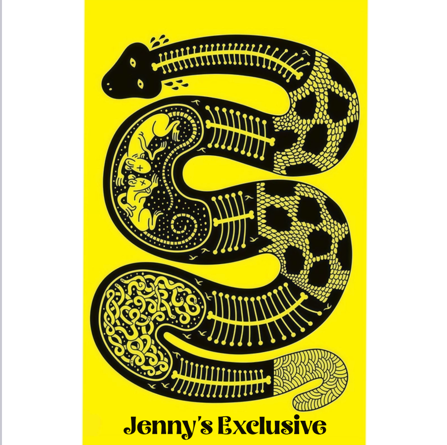 Tribal Skeletal Snake Black & Yellow Folk Art Towel