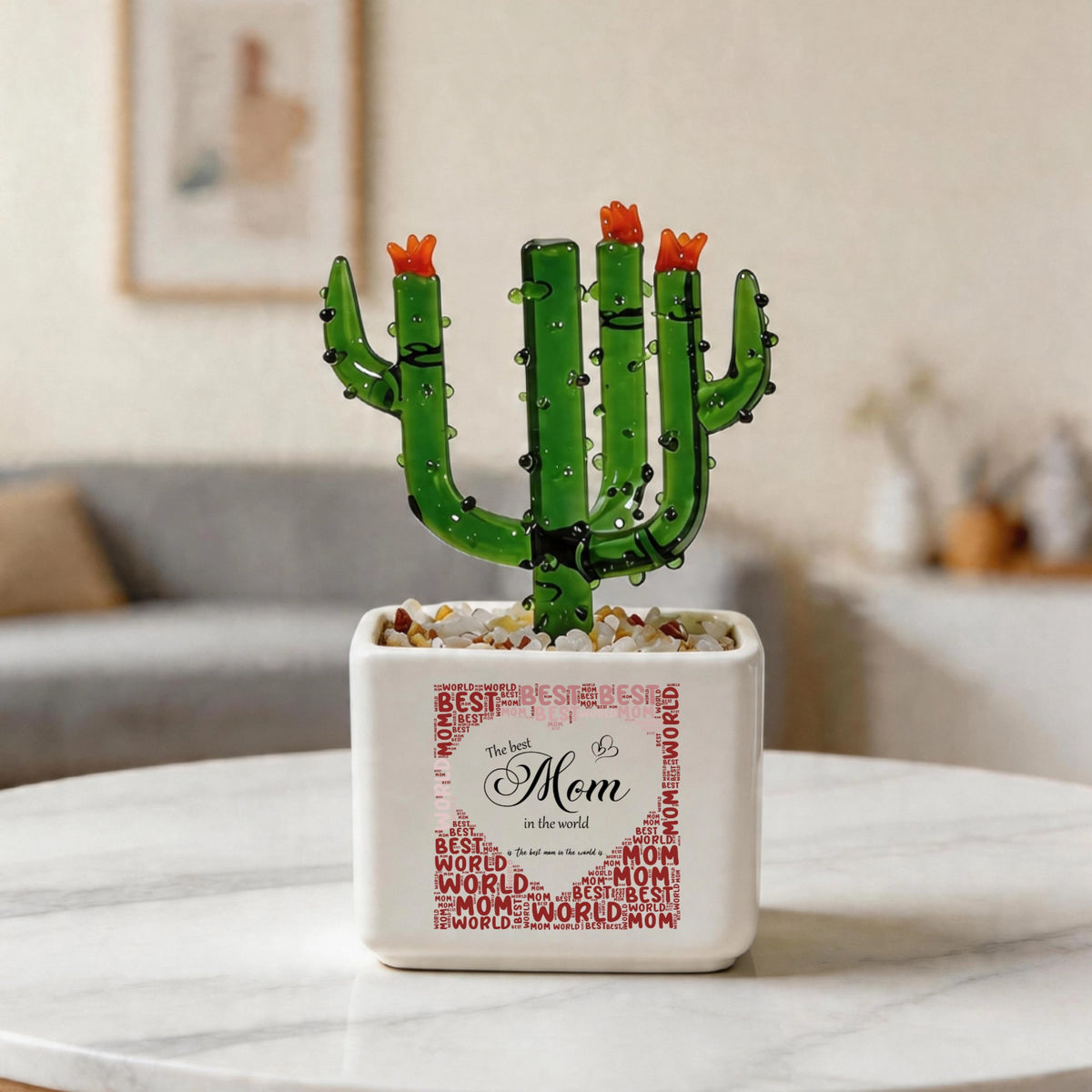Customized The best mom in the world is...Crystal Glass Cactus Ornament