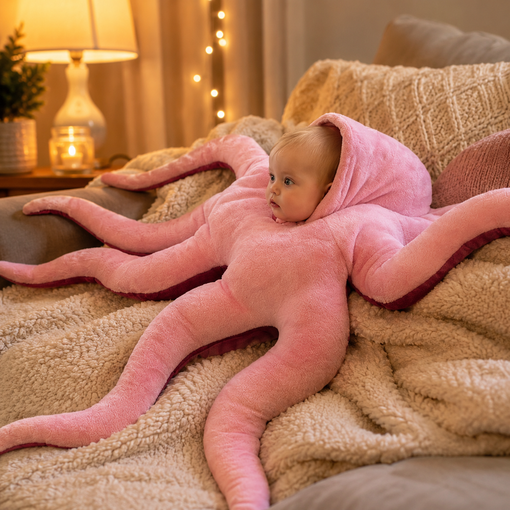 pink plush baby octopus costume - product photo 2 of 4