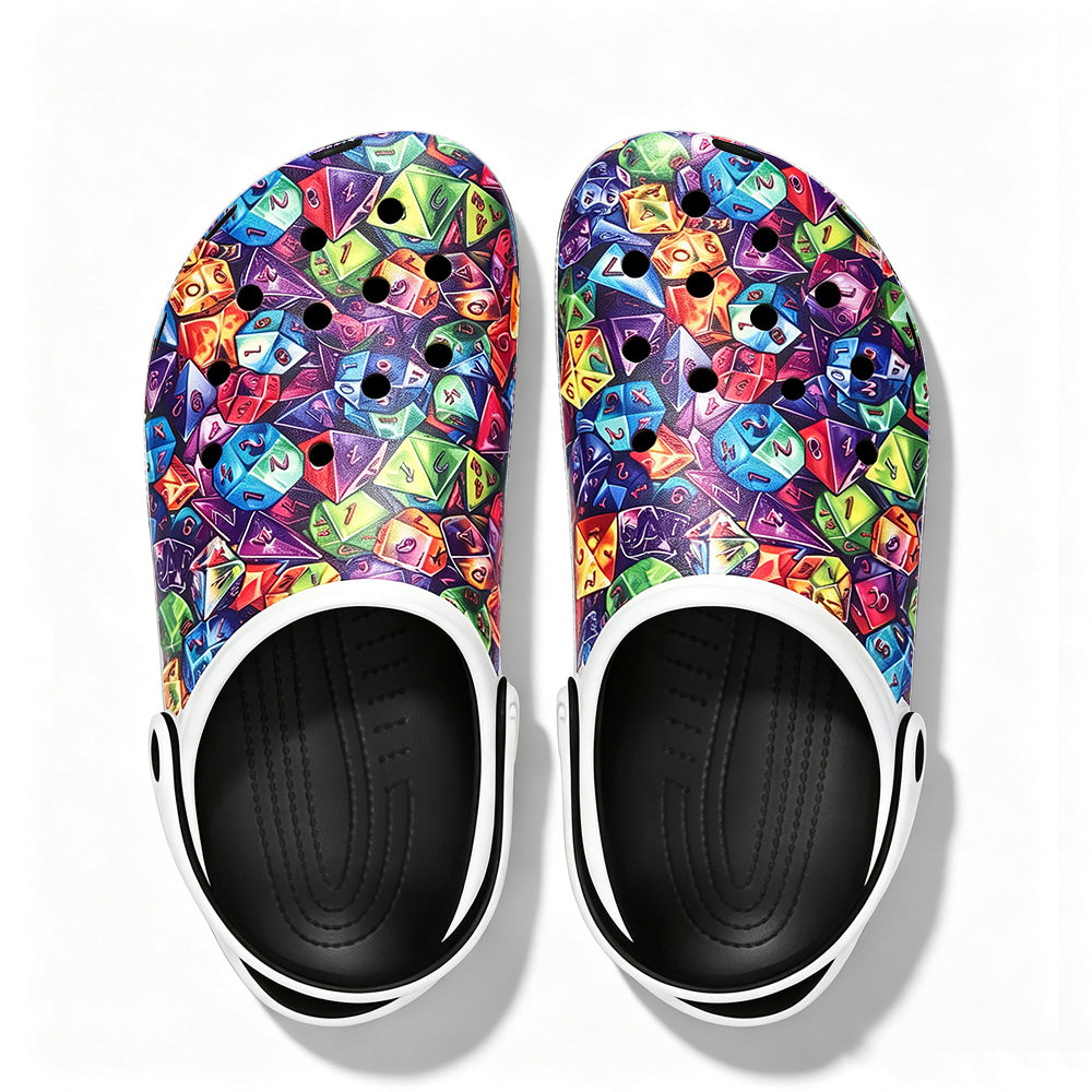 Multiple printed swimming slippers, with custom patterns on the upper part