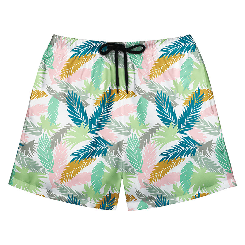 Pastel Multi-Color Palm Leaf Print Swim Shorts