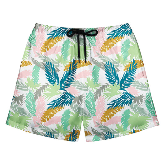 Pastel Multi-Color Palm Leaf Print Swim Shorts
