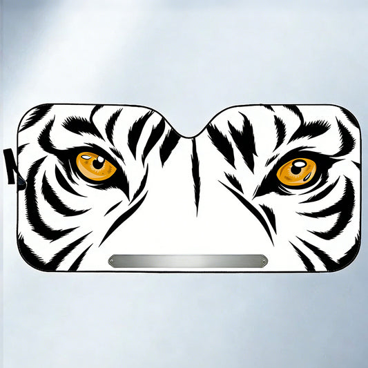 Personalized White Tiger Eyes Artistic Illustration Car Sunshade - Custom Family Name Auto Accessory