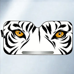 Personalized White Tiger Eyes Artistic Illustration Car Sunshade - Custom Family Name Auto Accessory