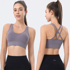 Custom Logo Crisscross Back Sports Bra Women, U Neck Double Strap Scrunch Back Longline Yoga Workout Crop Top, Customizable Private Label Activewear Bra