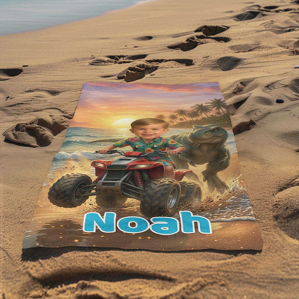 Personalized Dinosaur Beach Towel, Custom Dinosaurs Kids Towel, Boy Summer Gift. Boys Gifts.