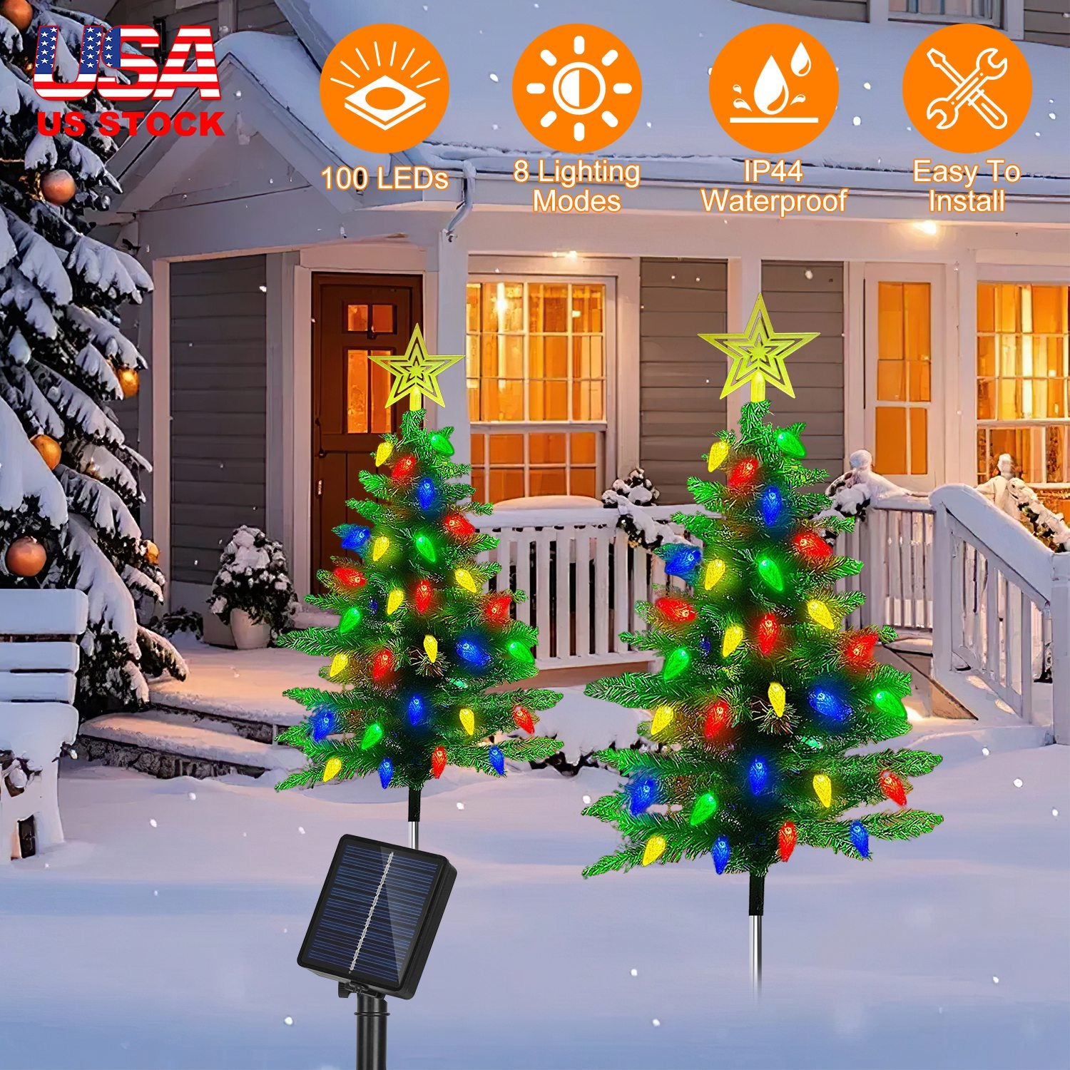 2Pack 37.4in Height Solar Christmas Tree With 100 Colorful LED Beads 8